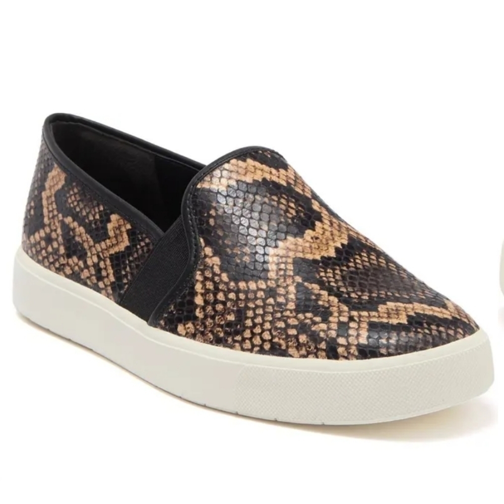 Vince Blair 5 Snake-Print Leather Slip-On Sneakers